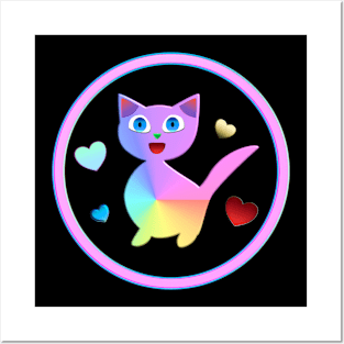 Cute Rainbow Cat Posters and Art